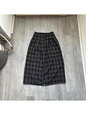 Charcoal Grey / Black / White Plaid Baggy / Wide Leg Fit Pants / Capris